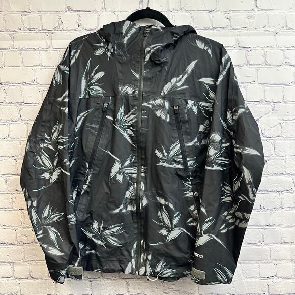 Burton Jackets & Blazers - Burton Black & White Floral Hooded Jacket Women's Small Lightweight Layering